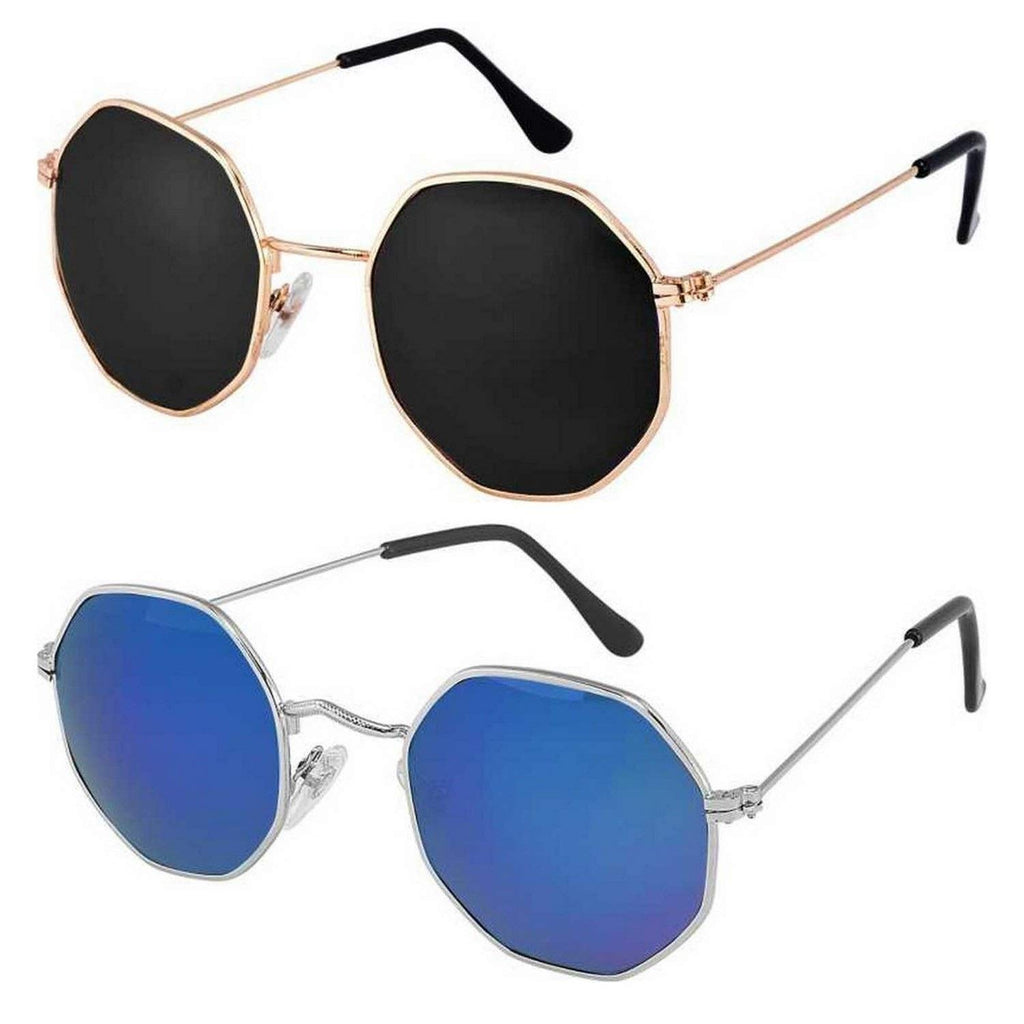 CREEK Octagonal Sunglasses/Frame For Men & Women-Combo of 2